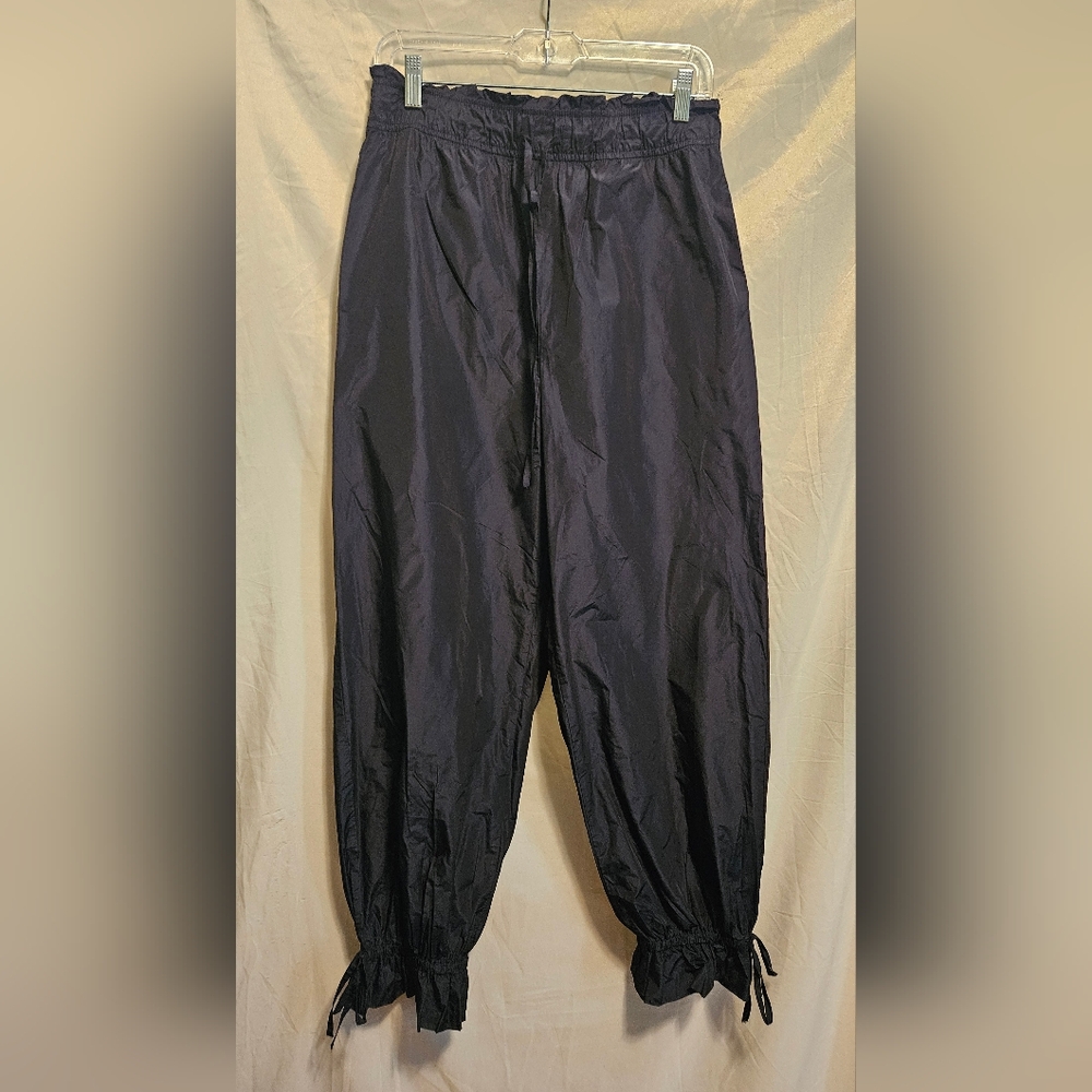 ZARA High Waisted Paperbag Parachute Pants,  Size Large,  Navy Blue.